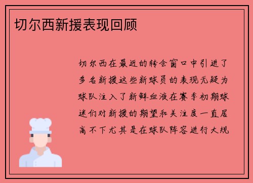 切尔西新援表现回顾