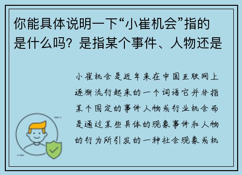 你能具体说明一下“小崔机会”指的是什么吗？是指某个事件、人物还是特定的行业机会？